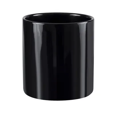 A black ceramic pot on a white background.