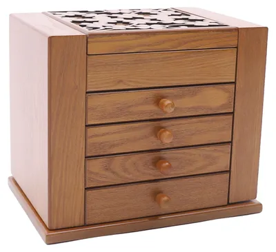 Image de Coffret à bijoux, 5 étages, 4 tiroirs, marron clair