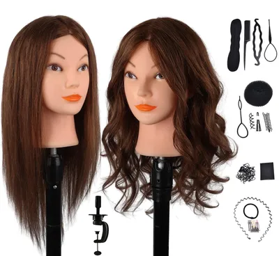 Produktbild von Haarstyling Übungskopf 100% Echthaar 45 cm - Dunkelbraun