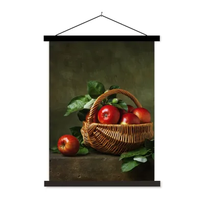 Produktbild von MuchoWow® Textilposter Rustikal - Apfel - Obst - Rot - Korb - Stilleben 60x80 cm mit schwarzem Rahmen - Plakathalter