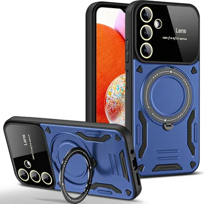 Produktbild von Rüstung Handyhülle für Samsung Galaxy A14 5G/4G Dual-Layer Magnetisches Ringhalter Ständer Hülle Blau