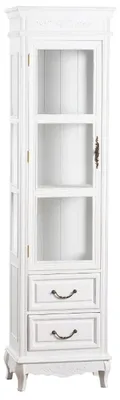 Produktbild von Casa Padrino Landhausstil Vitrine Antik Weiß 45 x 30 x H. 170 cm - Handgefertigte Shabby Chic Vitrine mit Tür und 2 Schubladen