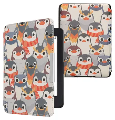 Produktbild von kwmobile Schutzhülle für Amazon Kindle Paperwhite Hülle - eReader Flip Case mit Auto Sleep Funktion - Pinguine mit Grau Gelb Braun
