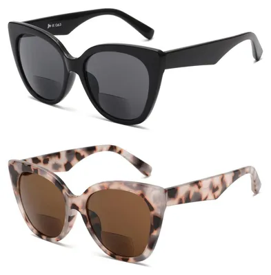 Produktbild von Bifokale Lesebrillen für Damen, Cateye Stil, Schwarz+Schildkröte, +1.5, 2er Set