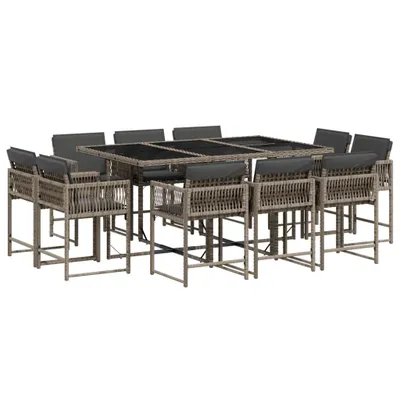 Produktbild von vidaXL 11-tlg. Garten-Essgruppe mit Kissen Grau Poly Rattan