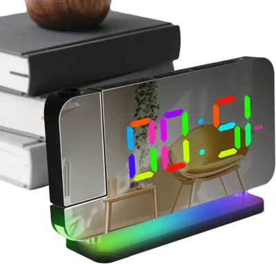 Image de Réveil numérique - Projecteur d'horloge LED - Projection de l'heure - Luminosité réglable - 16,8 x 9,7 x 4 cm - Noir