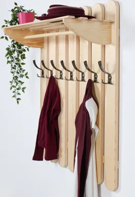 Produktbild von Garderobe Kiefer massiv Vollholz natur Junco 346 – Abmessung: 100 x 80 x 33 cm (H x B x T)