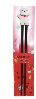 Produktbild von 066 Essstäbchen Chopsticks + 1 Clip Essstäbchenhelfer aus Gummi, Motiv Katze