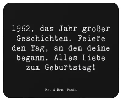 Produktbild von Mr. & Mrs. Panda Mauspad Spruch 1962 Geburtstag - Schwarz - Geschenk, Jahrgang, laptop, Mouse Pad, Geburtstagsgeschenk, Happy Birthday, Glückwunsch, Freude schenken