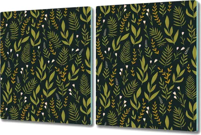 Produktbild von Glas-Herdabdeckplatte Glaskeramikkochfeld-Abdeckung Spritzschutz - 2x 40x52 cm - Kräuter Blumenzweige