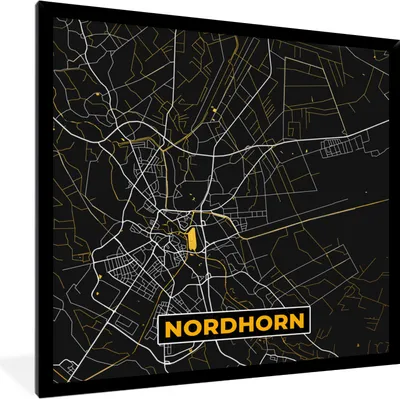 Produktbild von MuchoWow® Gerahmtes Poster Nordhorn - Gold - Stadtplan - Karte - Deutschland 40x40 cm - Poster mit Schwarzem Bilderrahmen Wandposter Rahmen Foto Bilder - Mit Rahmen - Wanddekoration Schlafzimmer