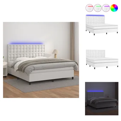 Produktbild von vidaXL Boxspringbett mit Matratze & LED Weiß 180x200 cm Kunstleder -  Betten & Bettgestelle