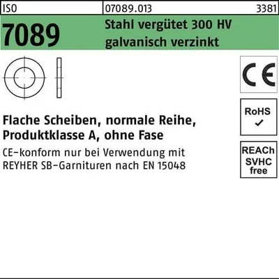 Produktbild von Unterlegscheibe ISO 7089 o.Fase 12 Stahl 300 HV galvanisch verzinkt
