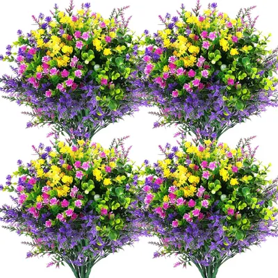 Produktbild von 12 Stück künstliche Blumen für draußen, künstliche Pflanzen, Sträucher, Plastikblumen in großen Mengen zum Aufhängen von Pflanzgefäßen, Veranda, Fenster, Zuhause, Hochzeit, Herbst- und Sommerdekor (12, mehrere Farben)
