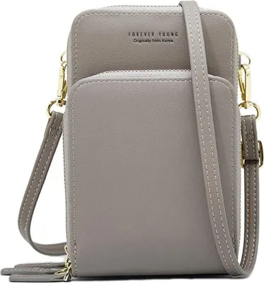Obrázek produktu pro Dámské malé mobilní telefon Crossbody peněženka Mini lehké kožené Cross Body mobilní telefon taška s popruhem kapsy na karty (šedá)
