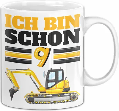 Produktbild von 9. Geburtstag Geschenk Tasse Becher Jungs Bagger Ich Bin Schon 9 (Weiß)