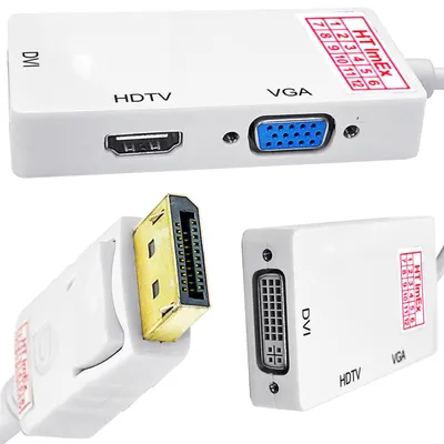 Produktbild von DisplayPort auf HDMI DVI VGA Adapter 3in1 DP Konverter Full HD 1080P für PC Laptop Monitor