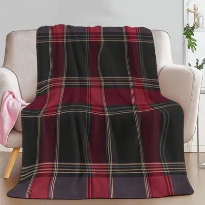 Produktbild von Fleece-Decke aus Flanell mit minimalistischem Karomuster, 100 x 130 cm, rot und schwarz