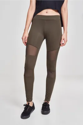 Image de Leggings pour femmes Urban Classics Ladies Tech Mesh Leggings, vert olive foncé - M