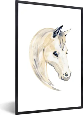 Produktbild von MuchoWow® MuchoWow® Gerahmtes Poster Pferd - Aquarell - Weiß - Mädchen - Kinder - Mädchen 60x90 cm - Poster mit zchwarzem Bilderrahmen - Kunst