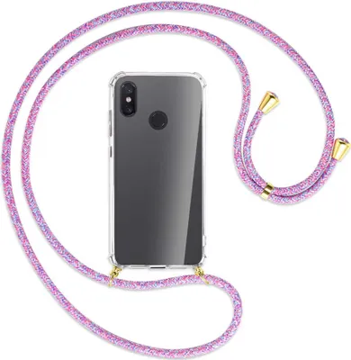Produktbild von Handykette Backcover-Schutzhülle mit Band (Metall goldfarben) für Xiaomi Mi 8 / Mi 8 Pro - lila/rosa/blau