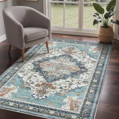 Productafbeelding van Wasbare Vintage Tapijt - Antislip - Blauw - 120x170 cm