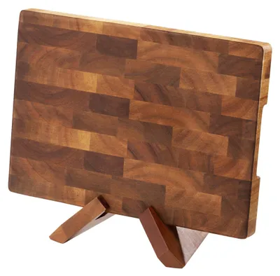 Image de Planche à découper en bois, planche de cuisine en bois d'acacia, qualité supérieure pour la cuisine, planche de cuisine en bois, pieds antidérapants (XL)