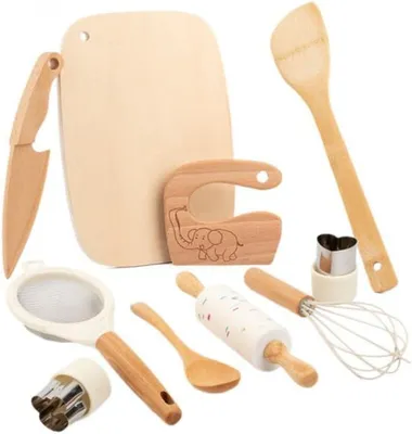 Imagen del producto de Juego de herramientas de madera para cocina infantil, juego de cocina y utensilios de cocina de juguete