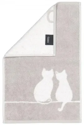 Produktbild von Cawö Gästehandtuch Cute Cats Katze You & Me Platin Weiß (30x50cm)