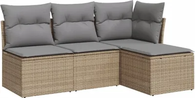 Produktbild von vidaXL 4-tlg. Garten-Sofagarnitur mit Kissen Beige Poly Rattan