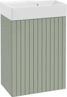 Image de Meuble de salle de bain avec vasque eucalyptus sans poignée cannelée 50x70cm Kiara