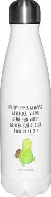 Produktbild von Mr. & Mrs. Panda Wasserflasche Schildkröte Pfeifen - Weiß - Geschenk, Sportflasche, trinkflaschen, Thermos, Fröhlich, thermo trinkflasche, Thermosflasche, Depression