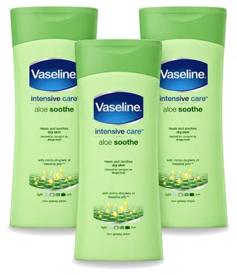 Zdjęcie produktu dla 3 sztuki balsamu do ciała Vaseline Aloe Soothe - 200 ml - zestaw ekonomiczny