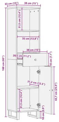 Image de vidaXL Armoire de salle de bain 38x33x160 cm Vieux bois massif