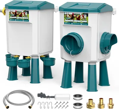 Imagen del producto de Bebedero automático para gallinas, 7 litros, comedero para 7 kg de pienso, de plástico, para jardín y granja