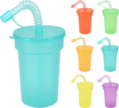 Image de Gobelets Couvercle Paille Assortis Réutilisables, Colorés, Avec Couvercle Et Paille - Excellent Houseware