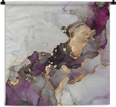 Produktbild von MuchoWow® Wandteppich Wandbehang Marmor - Abstrakt - Gold - Lila 90x90 cm Tapisserie Dekoration Wandtuch - Wandaufhänger