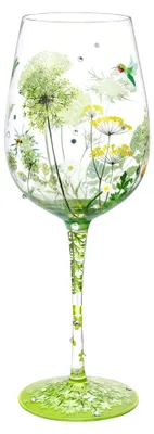 Produktbild von Bunte 440-ml-Weingläser mit Blumen-, Vogel- und Libellenmotiven. Geschenkidee: personalisiertes Geburtstagsgeschenk für einen Freund.
