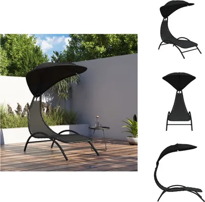 Image de vidaXL Bain de soleil avec toit Noir 167x80x195 cm Tissu et acier - Bains de soleil