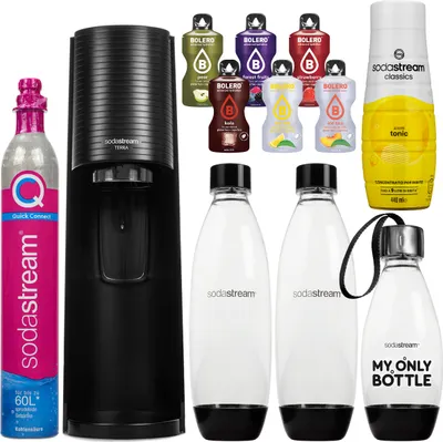 Produktbild von SodaStream Trinkwassersprudler Terra Schwarz Set Flaschen Sirup Kartusche