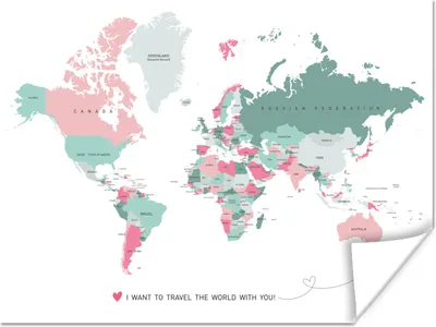 Produktbild von MuchoWow® Poster Weltkarte - Liebe - Rosa 120x90 cm - Wandbild