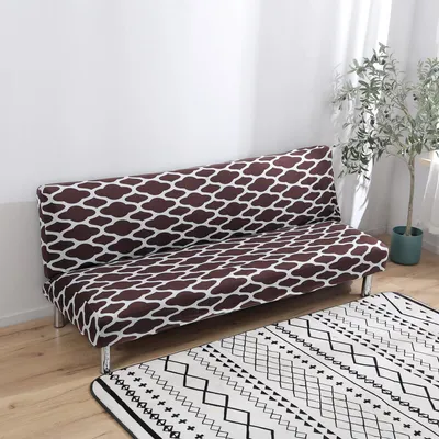 Produktbild von Klappsofabettbezug Einfarbiger Futon Armloser Schonbezug Polyester Elastischer Stoff All-Inclusive-Bezug - Braun