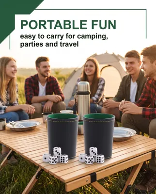 Produktbild von Würfelbecher Set, 2 Stück, mit 10 Würfeln, Filz innen, für Spieleabende
