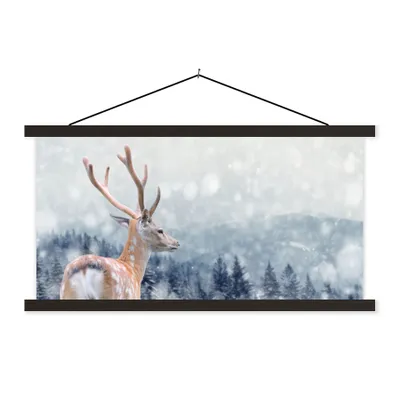Produktbild von MuchoWow® Textilposter Winter - Hirsche - Tiere 60x30 cm mit schwarzem Rahmen - Textilien