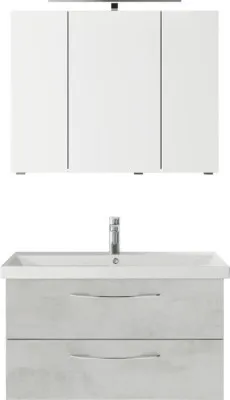 Produktbild von Badmöbel-Set Pelipal Serie 4035 BxHxT 90 x 200 x 45 cm Frontfarbe grau Badmöbelset 3-teilig mit Waschtisch Keramik weiß