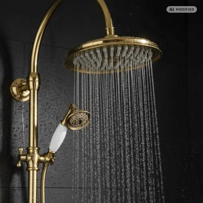 Produktbild von PaulGurkes Gold Aufputz Duschsystem Set Retro Duscharmatur Einhand Mischbatterie