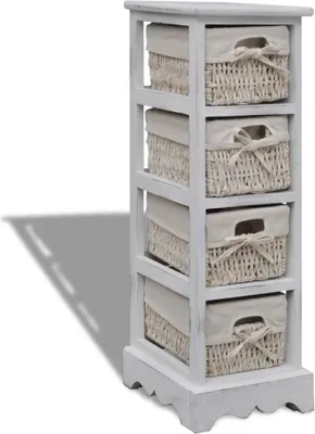 Image de vidaXL Armoire en bois avec 4 paniers tressés blanc