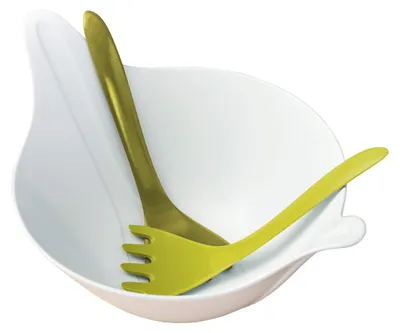 Immagine prodotto di Ciotola per insalata in plastica, multicolore, con posate, dimensioni 40,2 x 28,8 cm