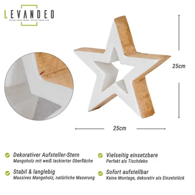 Produktbild von Holz Stern 25x25cm Mango Weiß Natur Braun Tischdeko Deko Aufsteller Rustikal