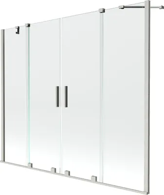 Produktbild von Mexen Velar Duo Badewannenfaltwand 2-flügelig, verschiebbar 180 x 150 cm, transparent, gebürstetes Nickel - 896-180-000-02-97
